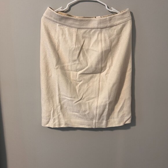 Banana Republic Boucle Side Zip Cream Wool Front Gold Zipper Pencil Skirt - Picture 2 of 3